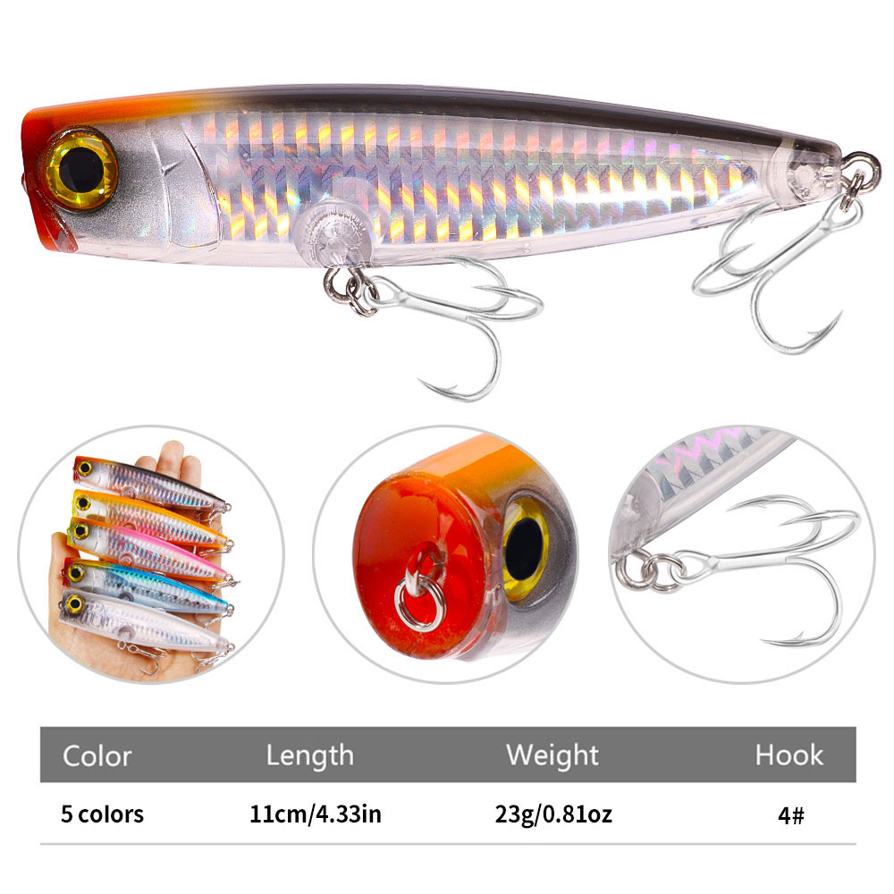 [ส่งจากไทย🇹🇭] เหยื่อ Popper 11CM 23G ขนาดเพรียวแอคชั่นสวยใช้ได้ทั้งน้ำจืด, งานชายฝั่ง, หรือออกทะเลเปิด